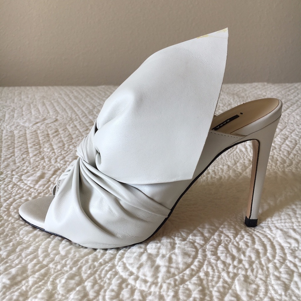 Zara Leather Sandals Heels Shoes with Bow Womens 6.5 - Picture 16 of 16